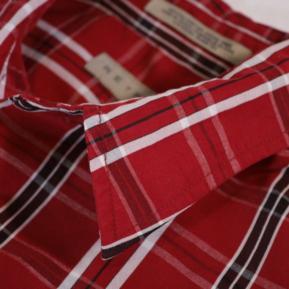 Mens Red Retreat Short Sleeved Plaid Striped Button Front Shirt Size M Medium - Picture 3 of 10